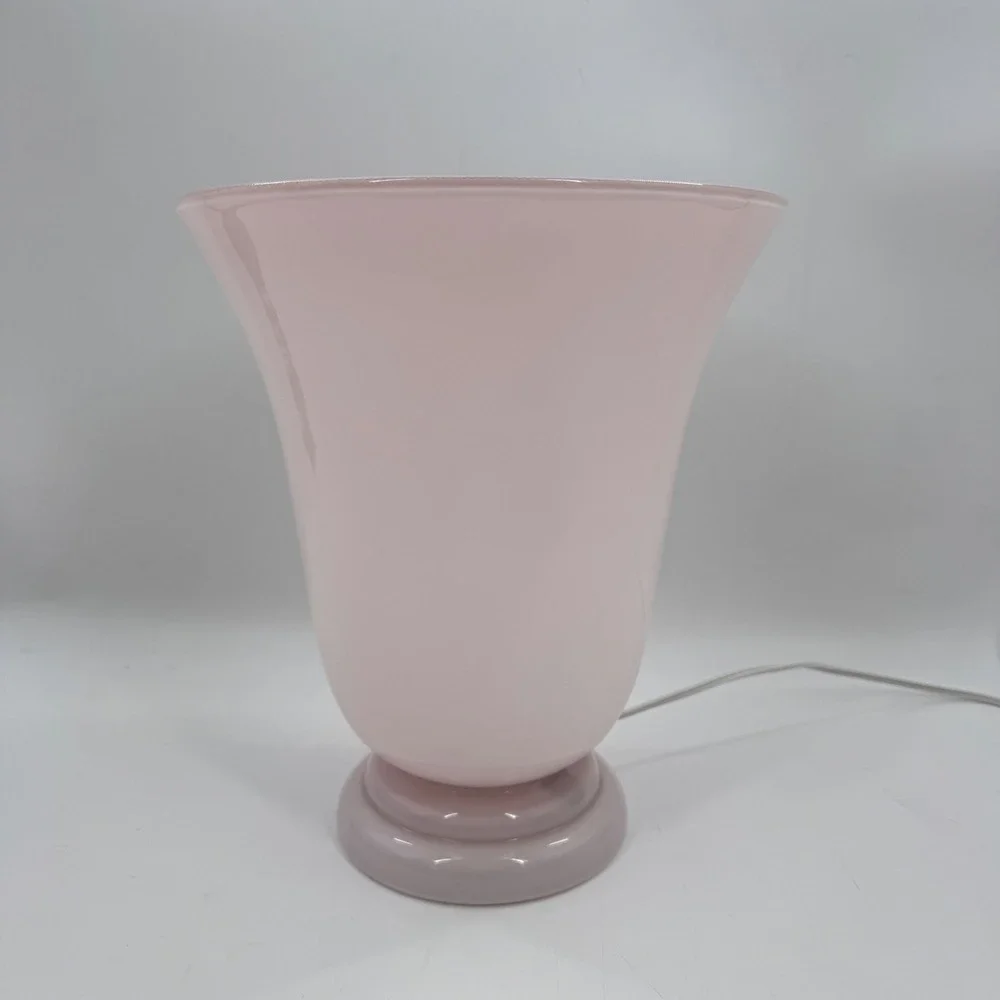 Vintage French Pink Opaline Cased Glass Tulip Table Lamp Art Deco